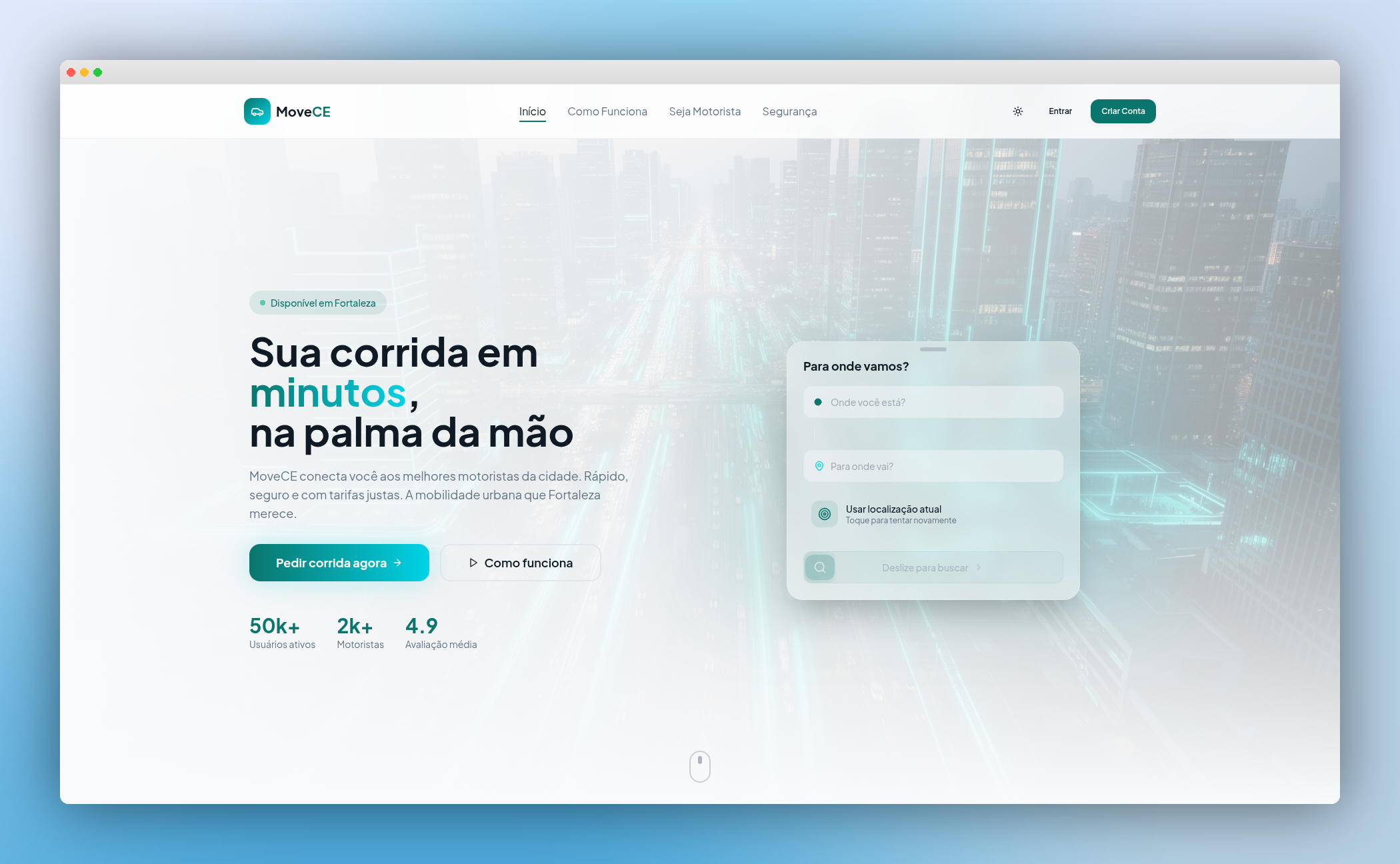 App MoveCe de mobilidade urbana com mapa e pagamento